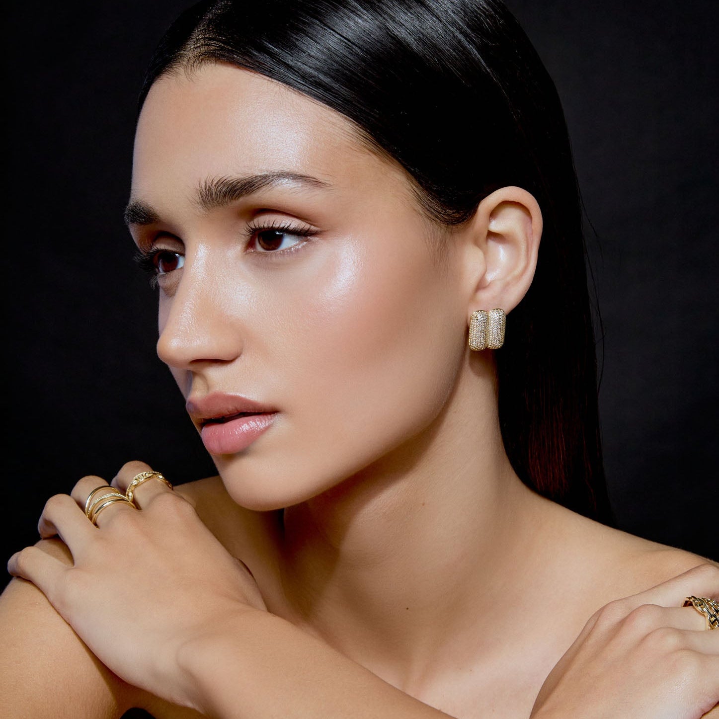 Double Rounded Rectangle Pavé Stud Earrings