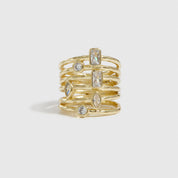 14k gold plated raw stacked ring with cubic zirconia, shown on a plain background.