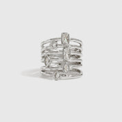Silver plated raw stacked ring with cubic zirconia, shown on a plain background.
