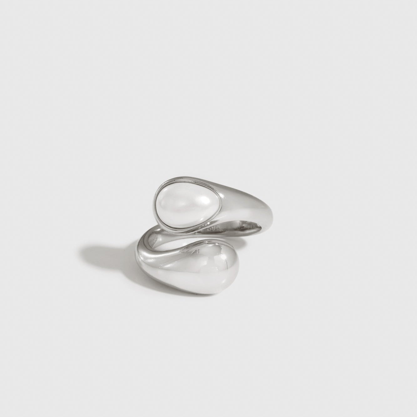 Sterling silver 925 wrap pearl ring with a teardrop-cut pearl, shown on a plain background.
