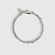 Silver plated squoval chain bracelet, shown on a plain background.