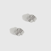 Silver plated intertwined ribbed stud earrings, shown on a plain background.