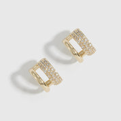 14k gold plated double pavé hoop earrings with pavé cubic zirconia, shown on a plain background.