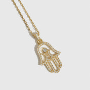 Collier Pendentif Main de Fatma Pavé