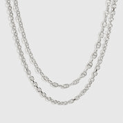 Silver plated convertible double-chain necklace, shown on a plain background.