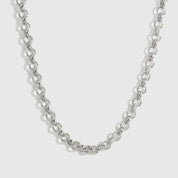 Silver plated maximalist rolo pavé necklace with pavé cubic zirconia, shown on a plain background.