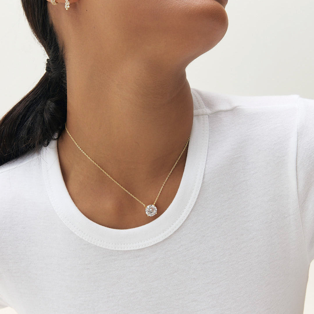 Bold Round-Cut Solitaire Necklace in 925 sterling silver with a 10 mm cubic zirconia (view 2)