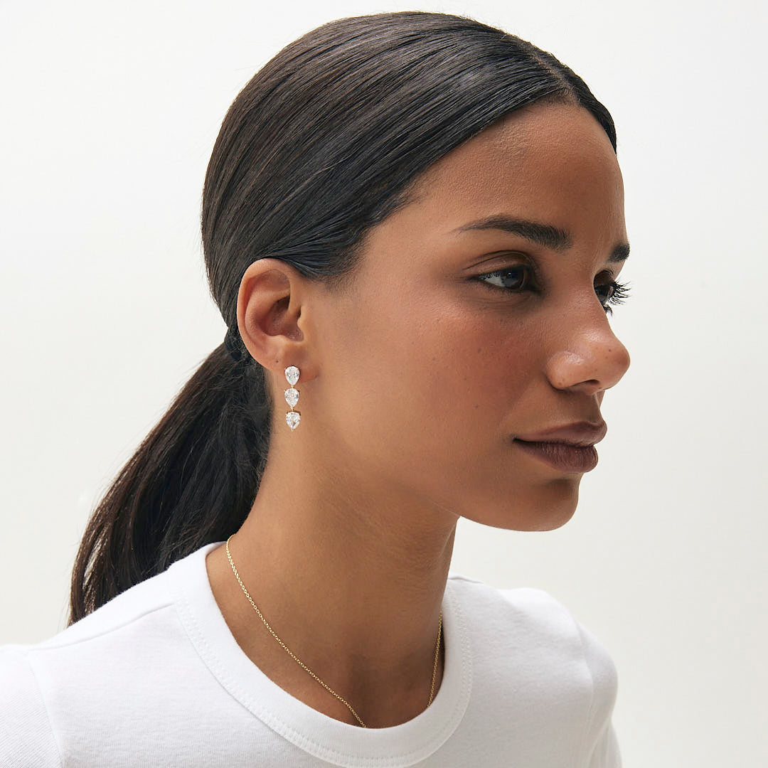 Mini Multi-Teardrop Earrings in 925 sterling silver with teardrop-cut cubic zirconia (view 2)