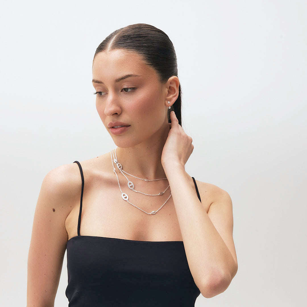Collier Lariat Maillon Marine Pavé