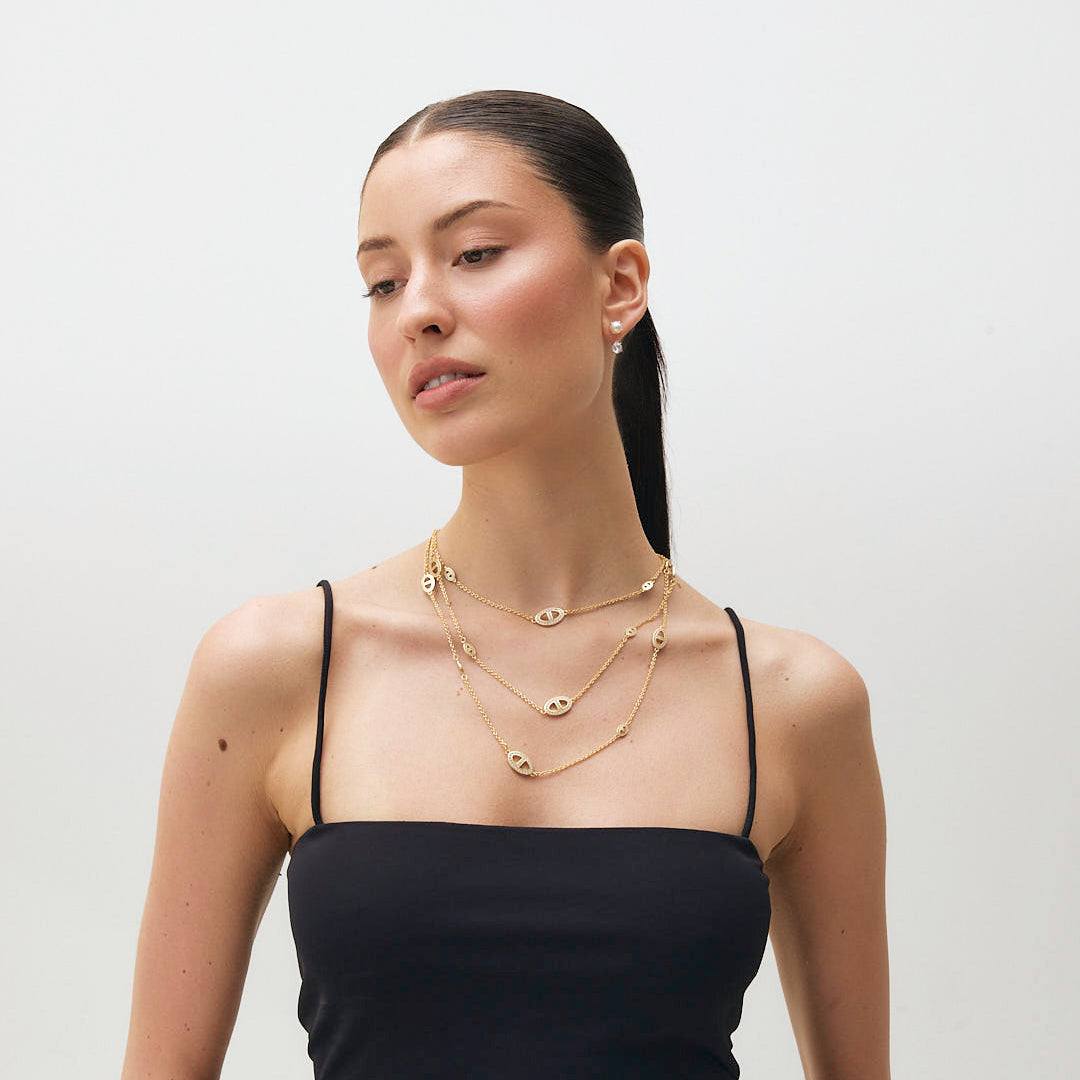 Collier Lariat Maillon Marine Pavé