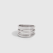 Silver-finished Band Stacked Ring showing five fused bands at varying heights, shown on a plain background.