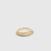 14k gold plated wavy pavé ring with round-cut cubic zirconia set edge to edge, shown on a plain background.