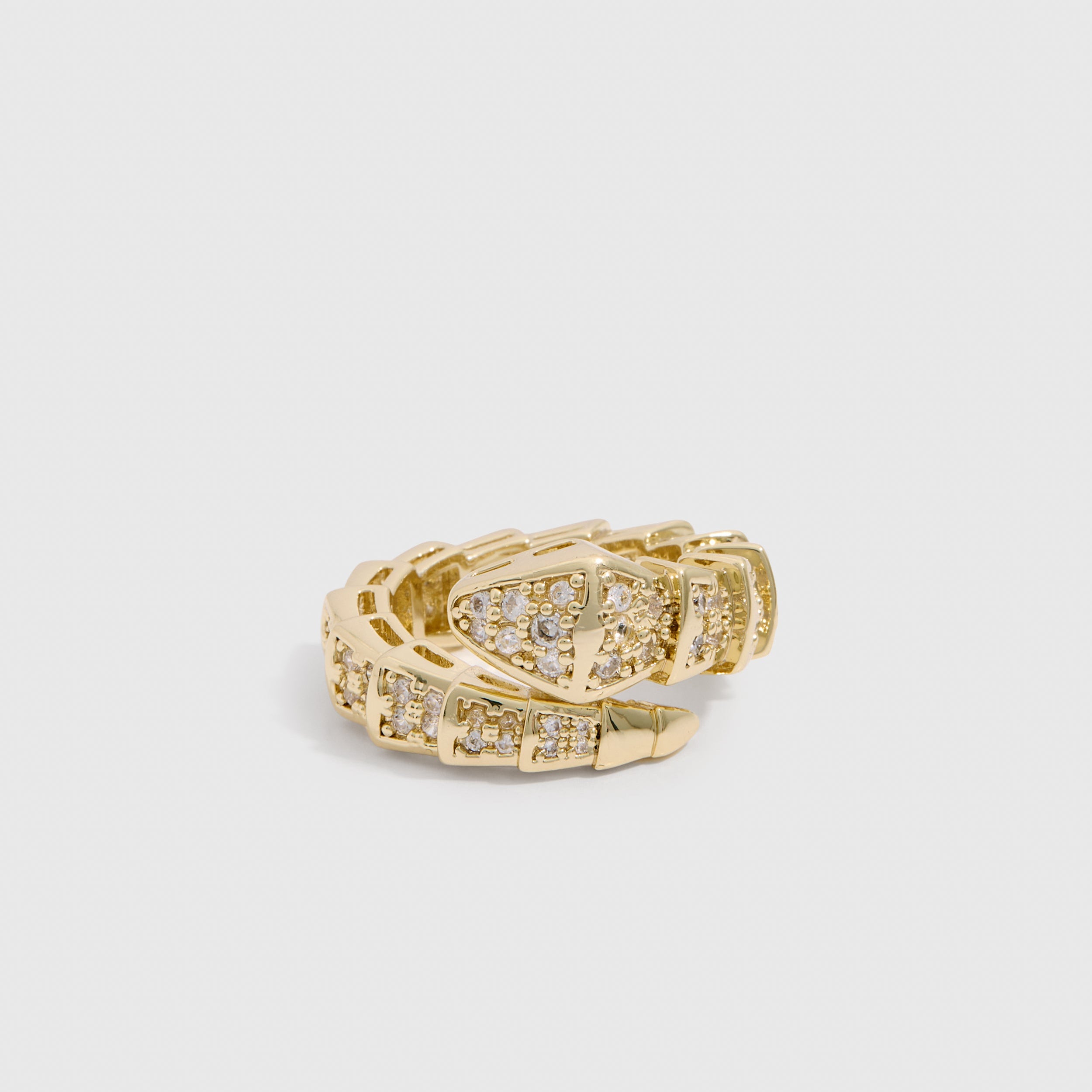 Chunky Snake Ring, 14k gold plated with white cubic zirconia