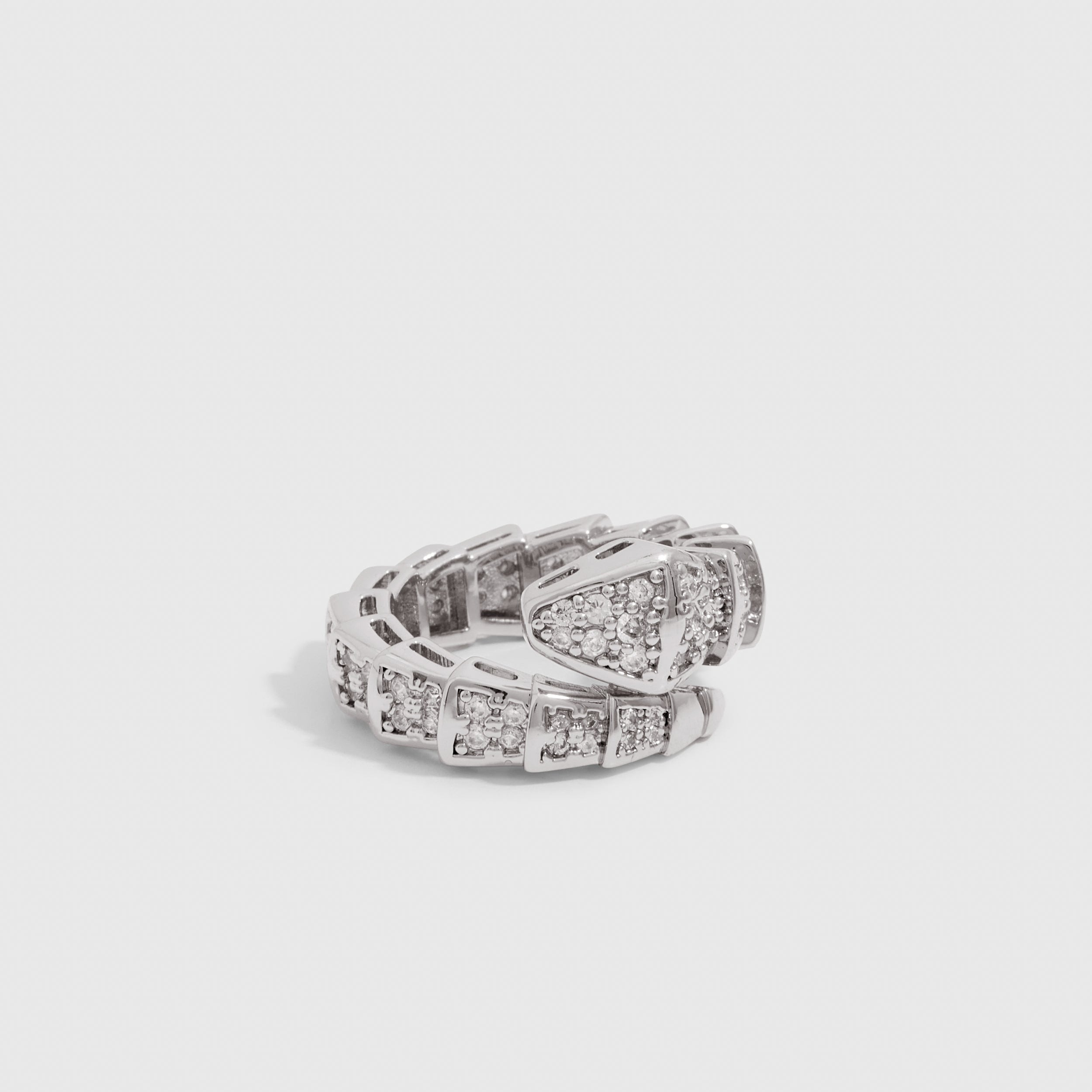 Chunky Snake Ring, silver plated with white cubic zirconia (view 3)