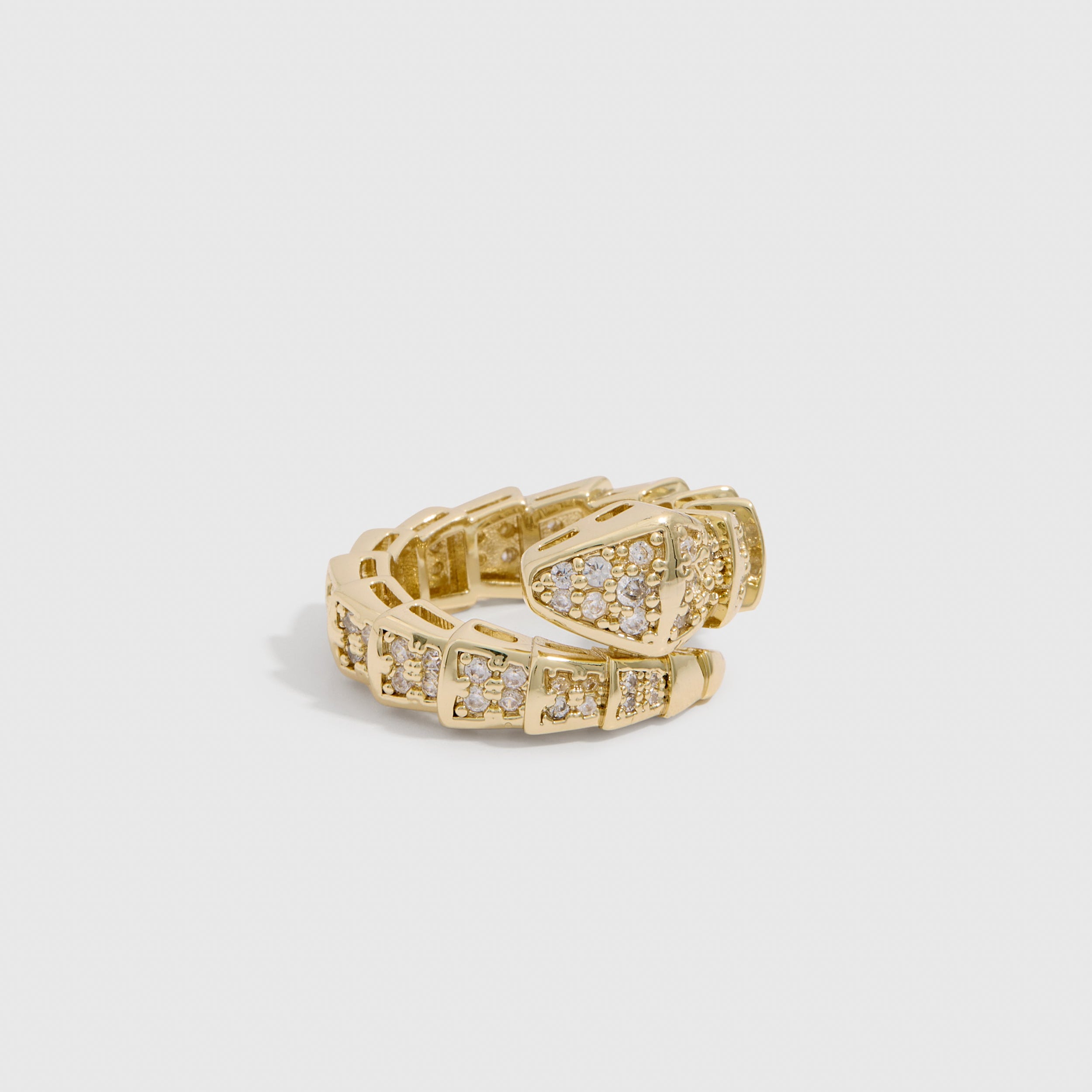 Chunky Snake Ring, 14k gold plated with white cubic zirconia (view 3)