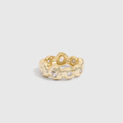 14k gold plated nugget ring with cubic zirconia set among textured beads, shown on a plain background.