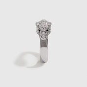 Jaguar Head Ring, silver plated with white and black cubic zirconia (view 3)