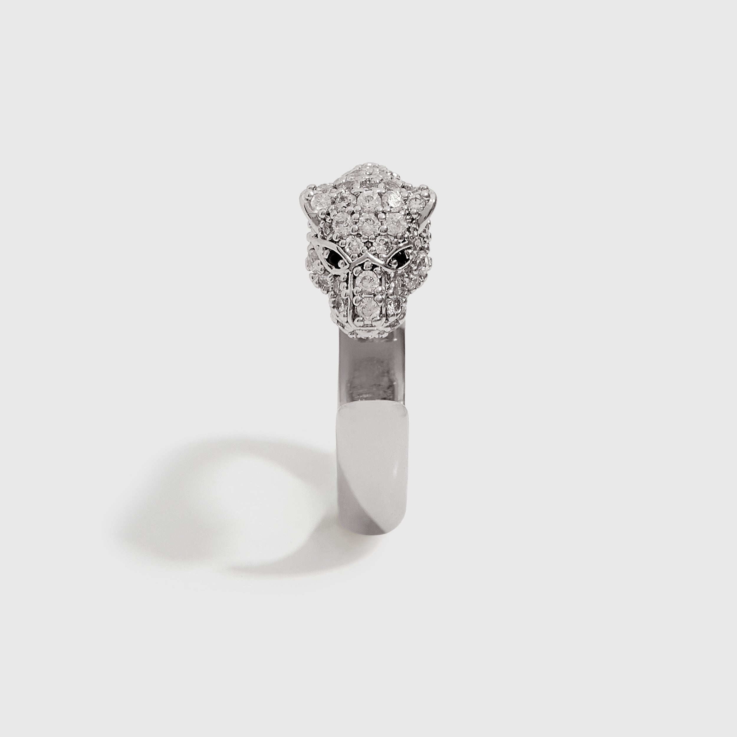 Jaguar Head Ring, silver plated with white and black cubic zirconia (view 3)