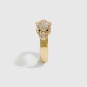 Jaguar Head Ring, 14k gold plated with white and black cubic zirconia (view 3)