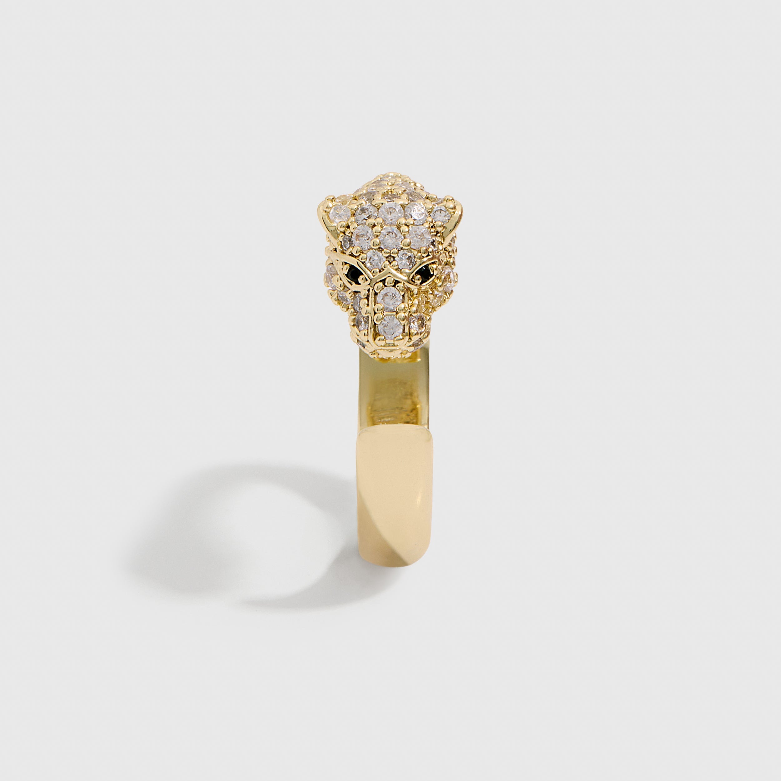 Jaguar Head Ring, 14k gold plated with white and black cubic zirconia (view 3)