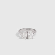Duo Maxi Teardrop & Emerald-Cut Ring in 925 sterling silver with two cubic zirconia stones