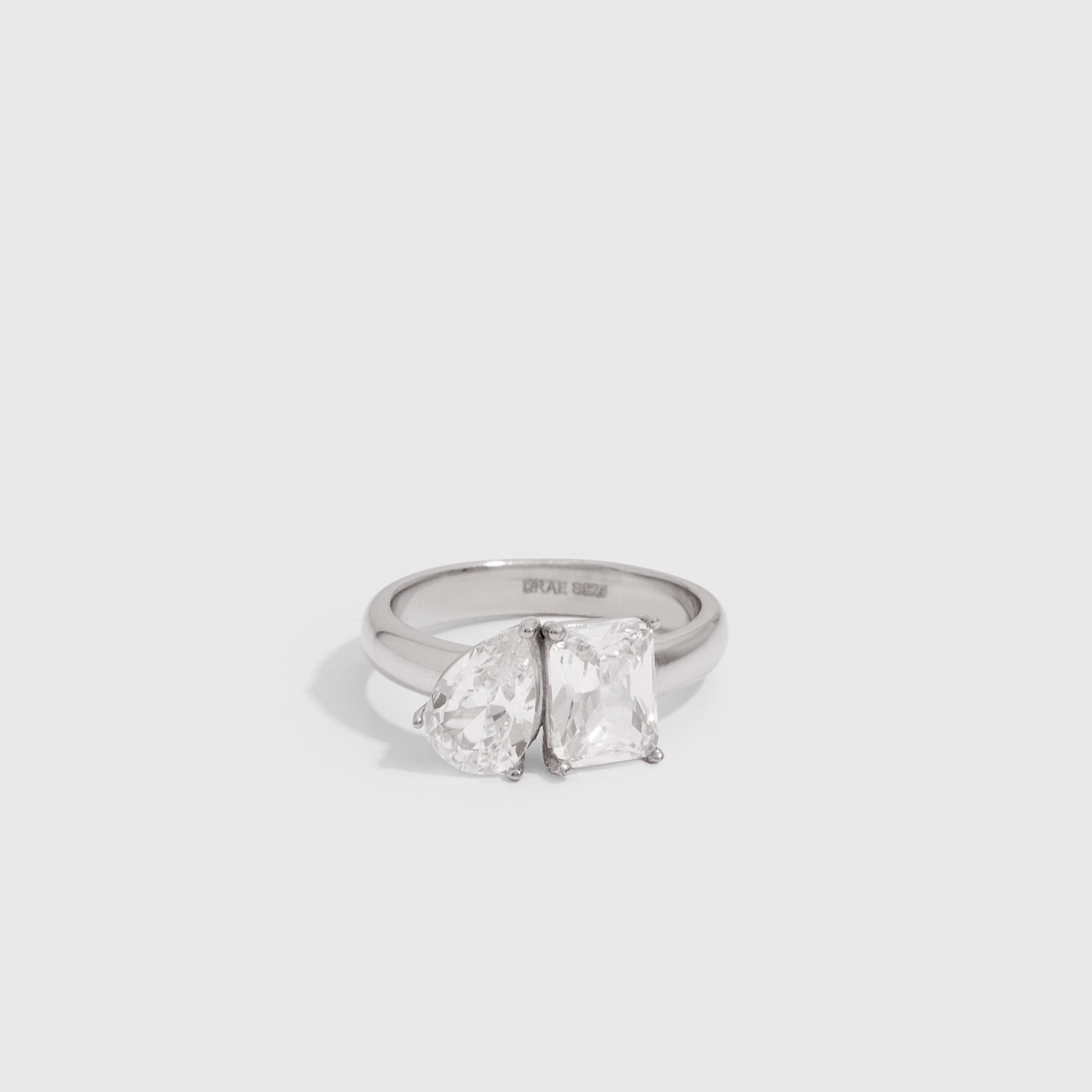 Duo Maxi Teardrop & Emerald-Cut Ring in 925 sterling silver with two cubic zirconia stones