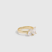 Duo Maxi Teardrop & Emerald-Cut Ring in 14k gold-plated sterling silver with two cubic zirconia stones (view 3)