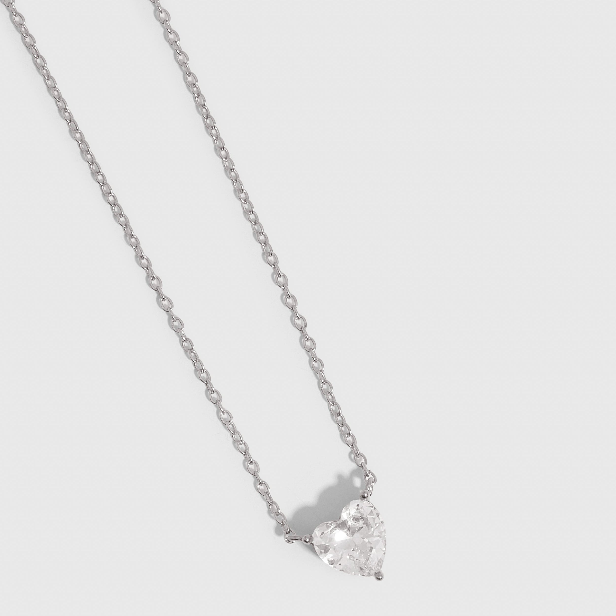 Heart Solitaire Necklace in 925 sterling silver with a heart-cut cubic zirconia pendant (view 3)