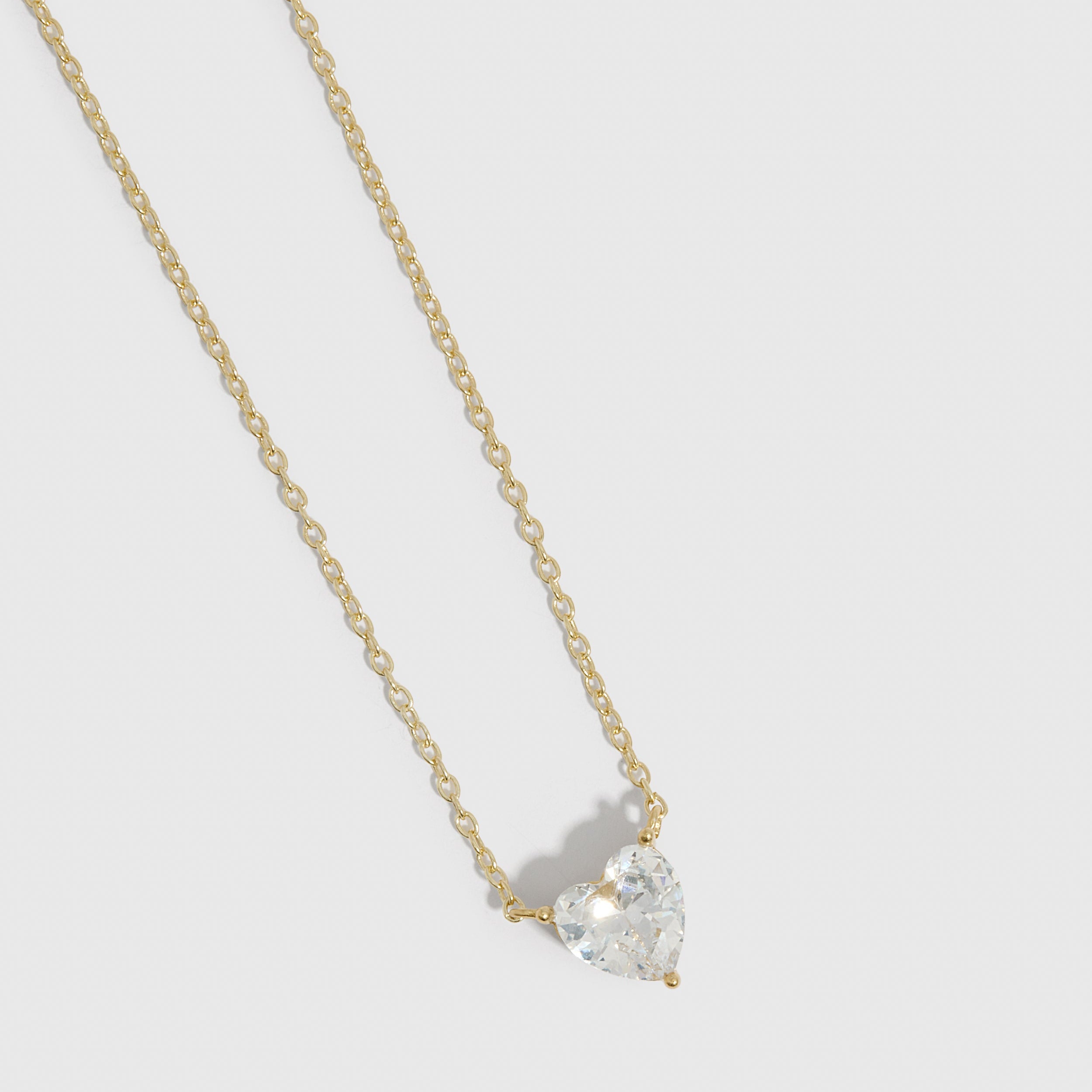 Heart Solitaire Necklace in 14k gold-plated sterling silver with a heart-cut cubic zirconia pendant (view 3)