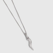 Hollow Italian Horn Pendant Necklace in 925 sterling silver with cubic zirconia accents (view 3)