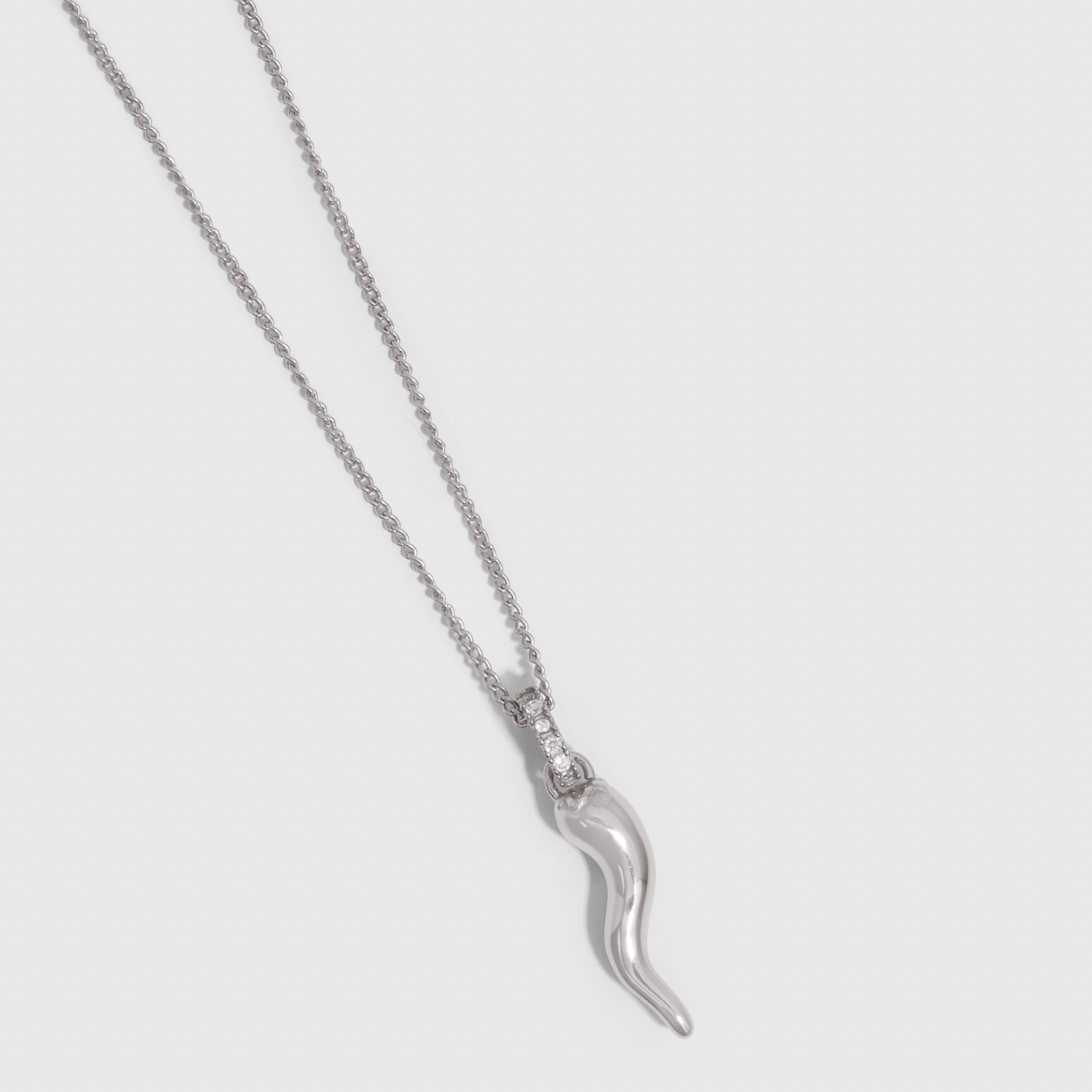 Hollow Italian Horn Pendant Necklace in 925 sterling silver with cubic zirconia accents (view 3)