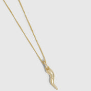 Hollow Italian Horn Pendant Necklace in 14k gold-plated sterling silver with cubic zirconia accents (view 3)