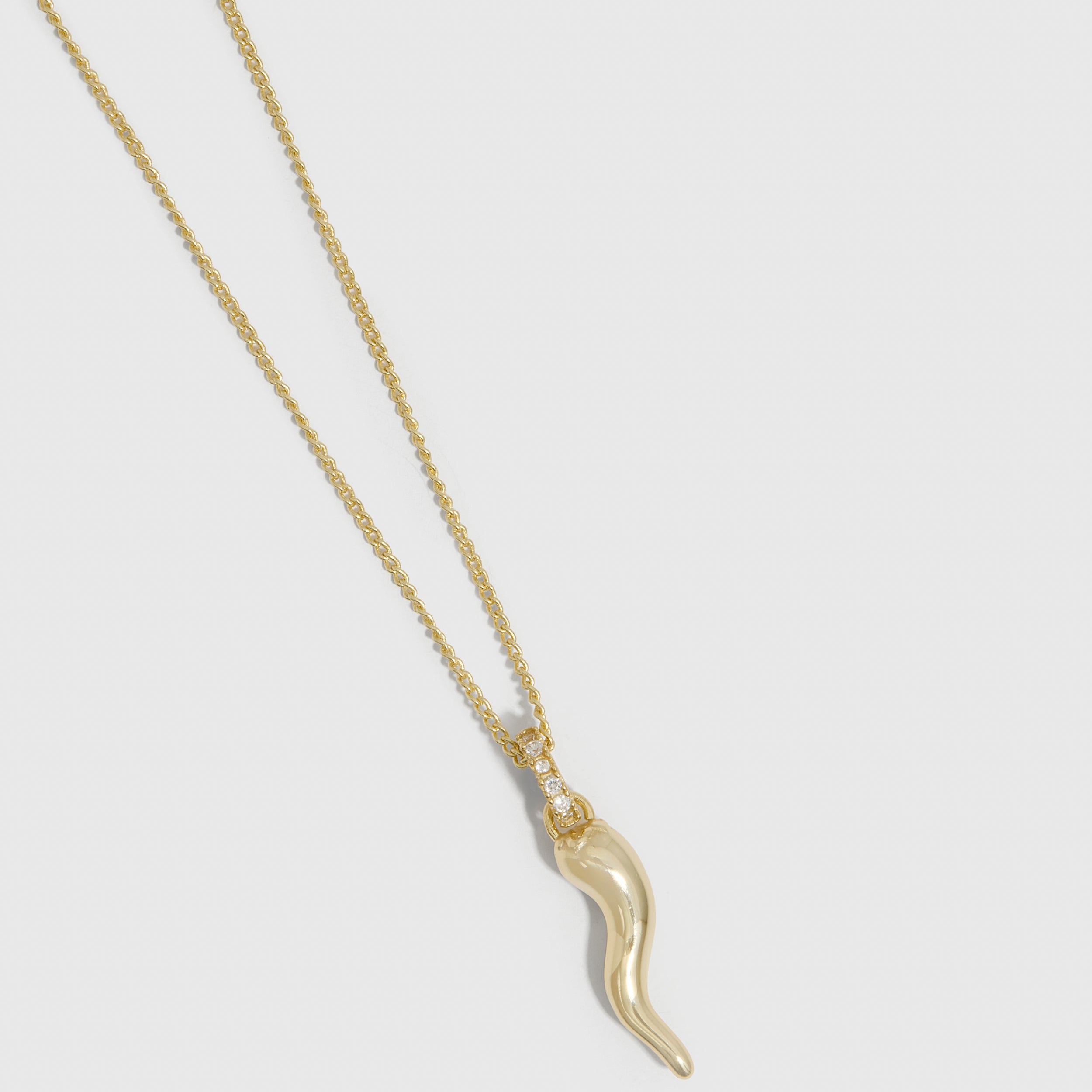 Hollow Italian Horn Pendant Necklace in 14k gold-plated sterling silver with cubic zirconia accents (view 3)