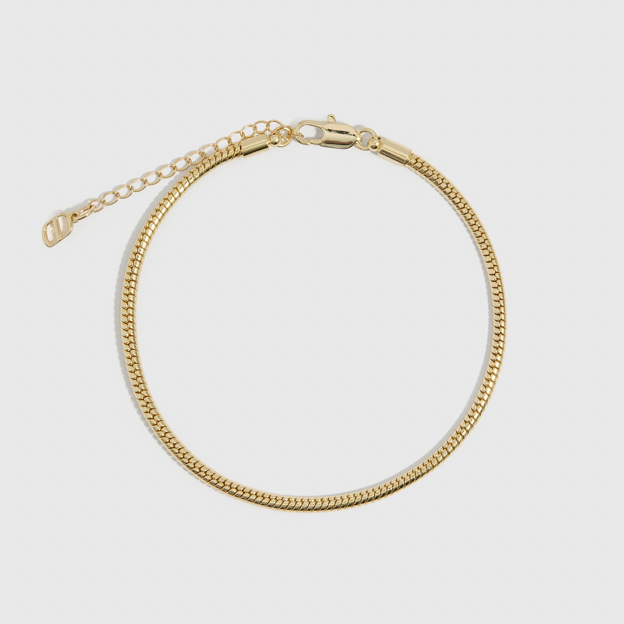 14k gold plated round snake chain anklet with a smooth polished finish, shown on a plain background.