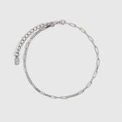 Silver paper clip link chain anklet, shown on a plain background.