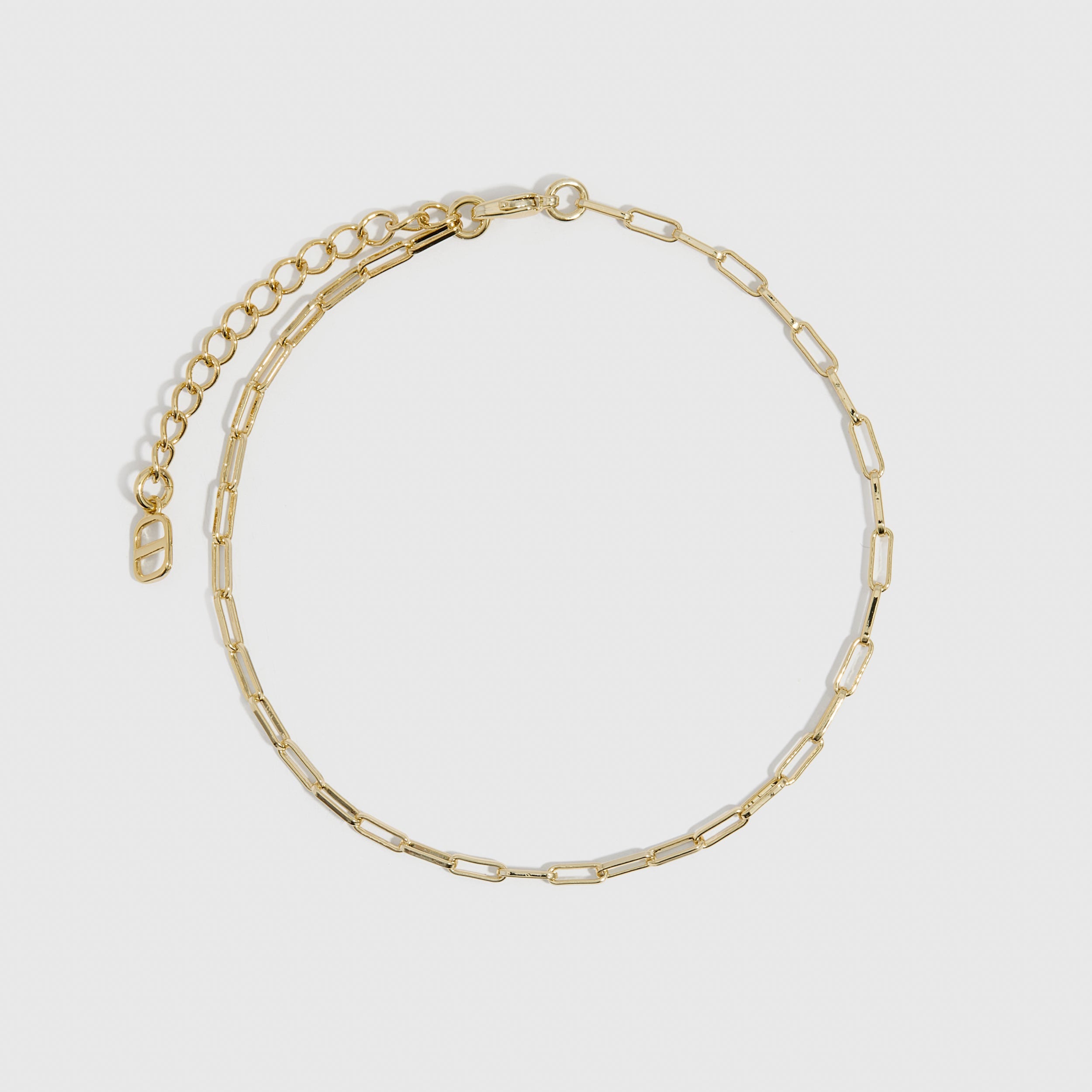14k gold plated paper clip link chain anklet, shown on a plain background.