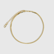 14k gold plated square box link chain anklet, shown on a plain background.