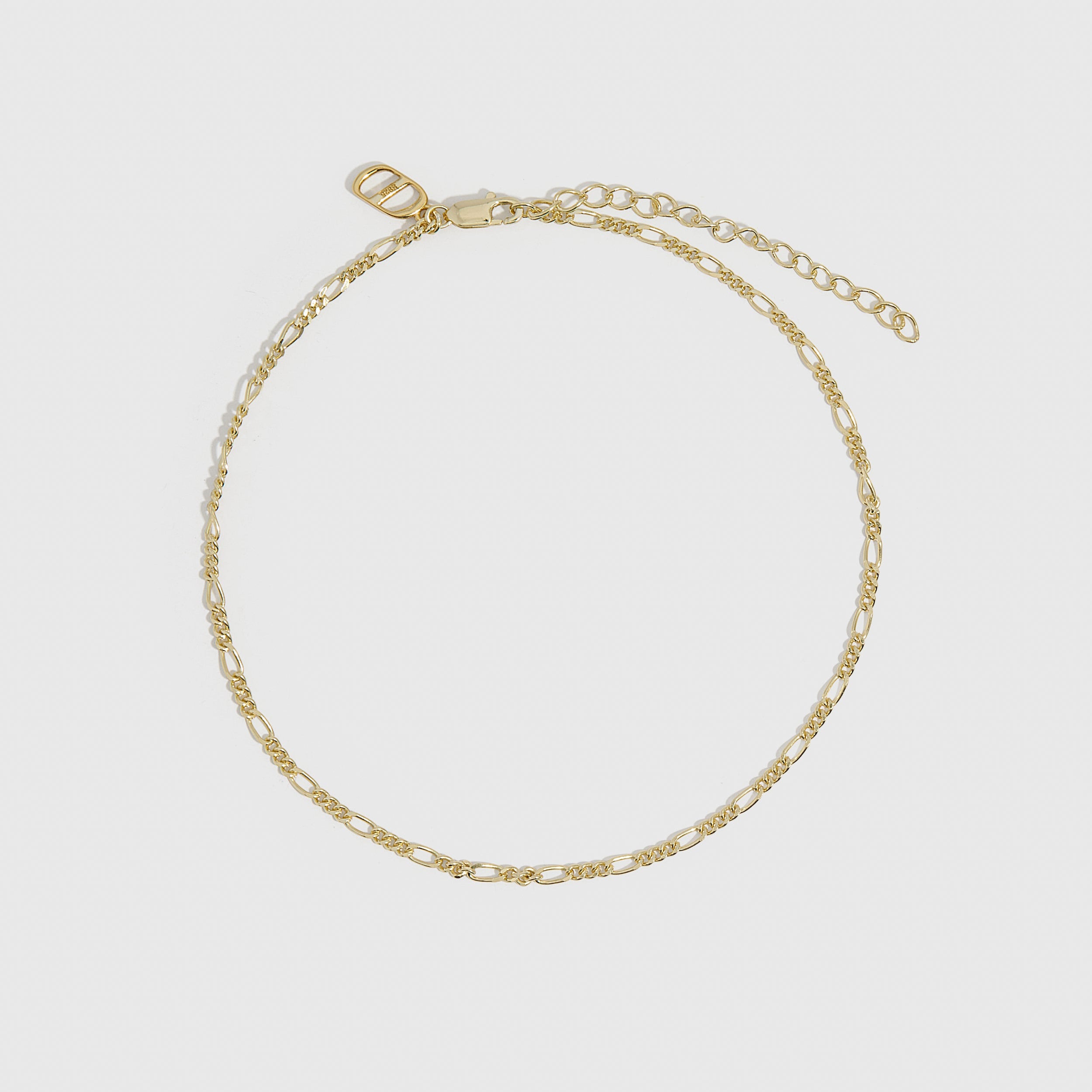 14k gold plated Figaro link chain anklet, shown on a plain background.