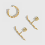 Multi Round-Cut CZ Duo Earrings, ear cuff and bar stud in 14k gold-plated sterling silver with cubic zirconia (view 3)