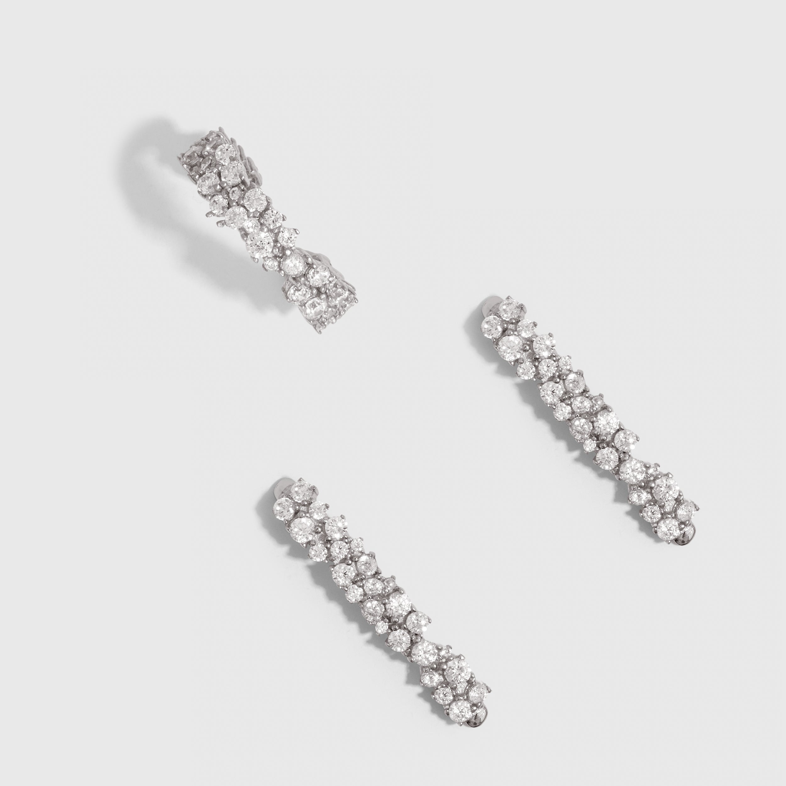 Multi Round-Cut CZ Duo Earrings, ear cuff and bar stud in 925 sterling silver with cubic zirconia