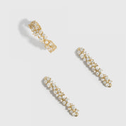 Multi Round-Cut CZ Duo Earrings, ear cuff and bar stud in 14k gold-plated sterling silver with cubic zirconia