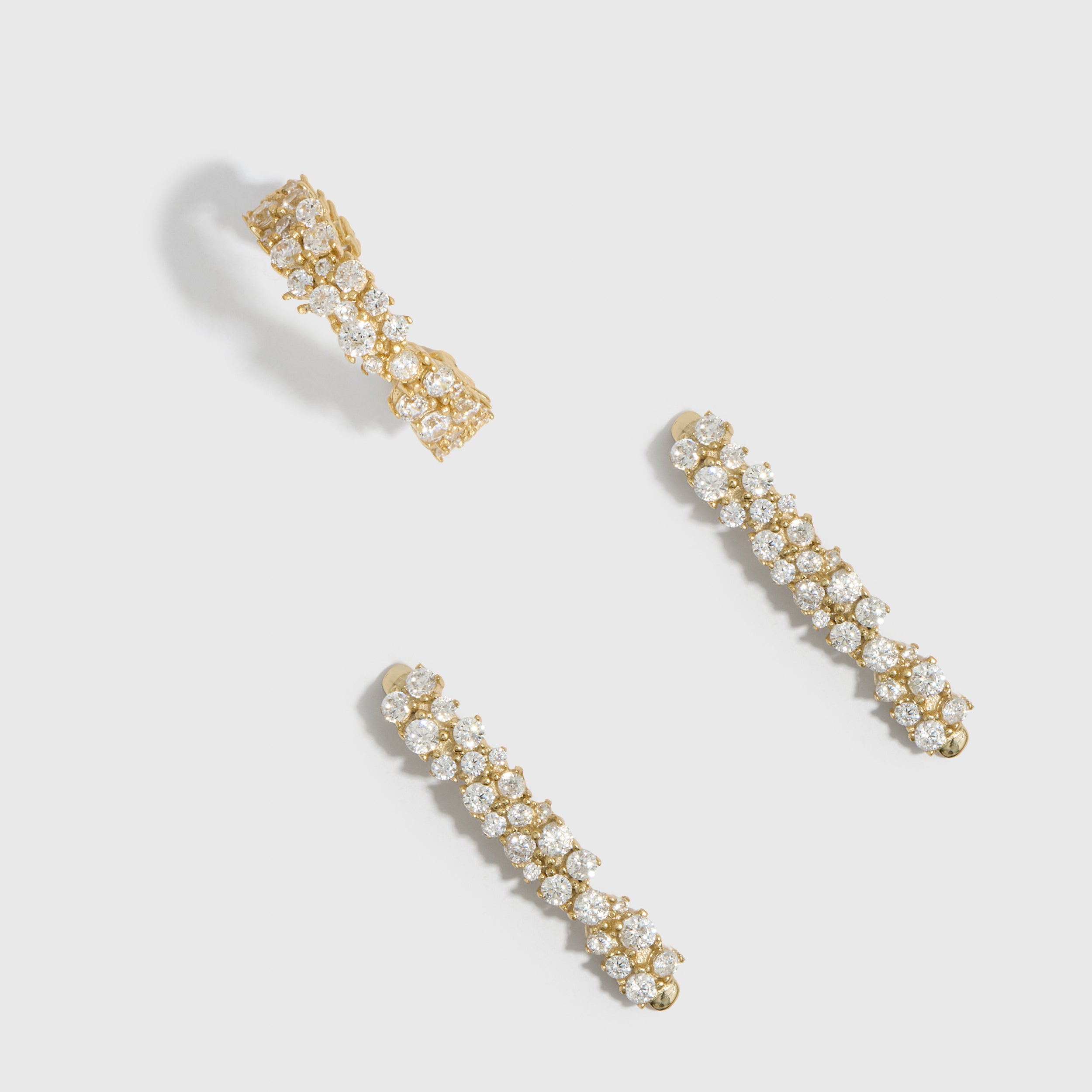 Multi Round-Cut CZ Duo Earrings, ear cuff and bar stud in 14k gold-plated sterling silver with cubic zirconia