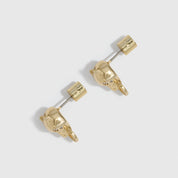 Jaguar Head Stud Earrings, 14k gold plated with a pavé cubic zirconia ring (view 3)