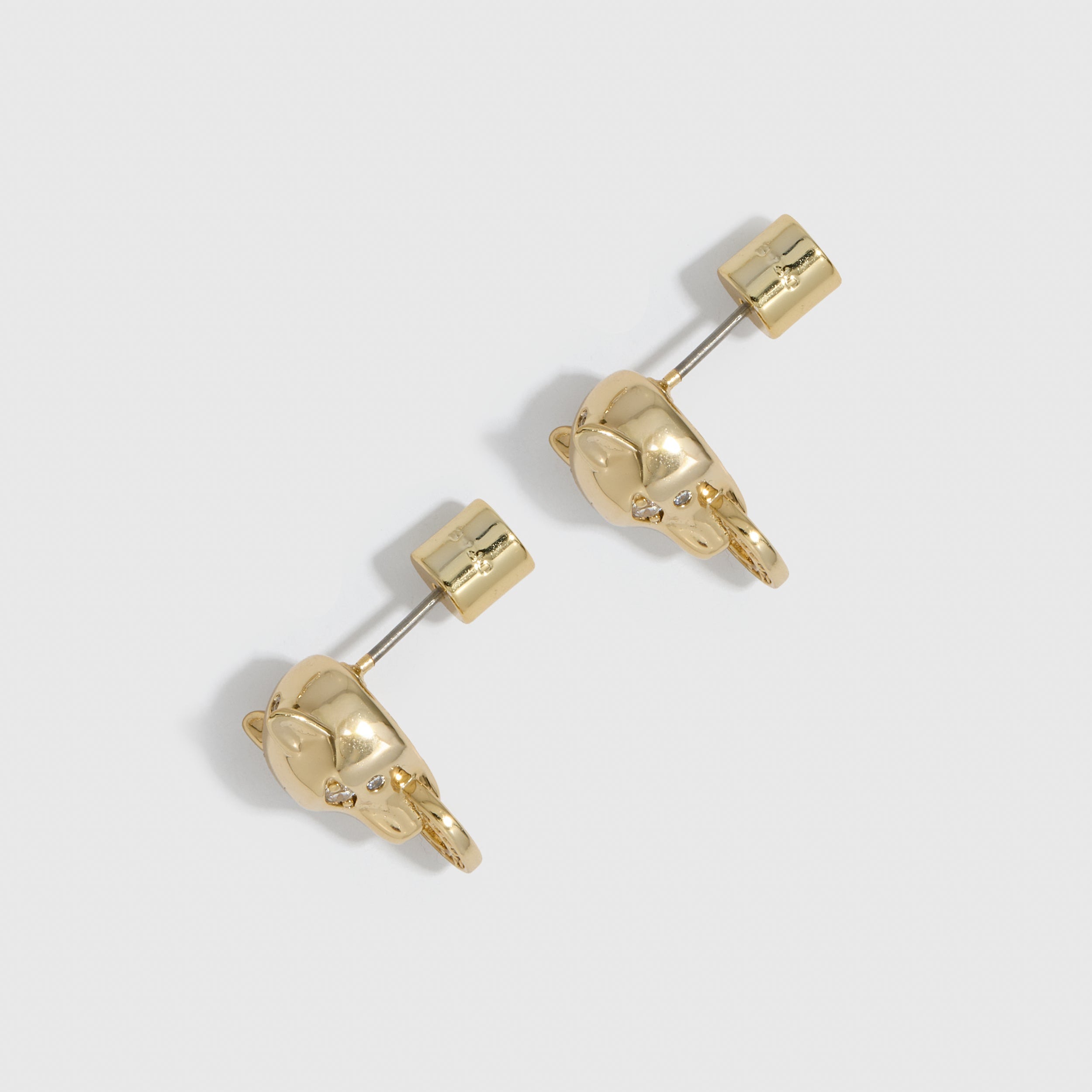 Jaguar Head Stud Earrings, 14k gold plated with a pavé cubic zirconia ring (view 3)