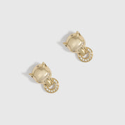 Jaguar Head Stud Earrings, 14k gold plated with a pavé cubic zirconia ring