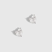 Heart Solitaire Stud Earrings in 925 sterling silver with heart-cut cubic zirconia