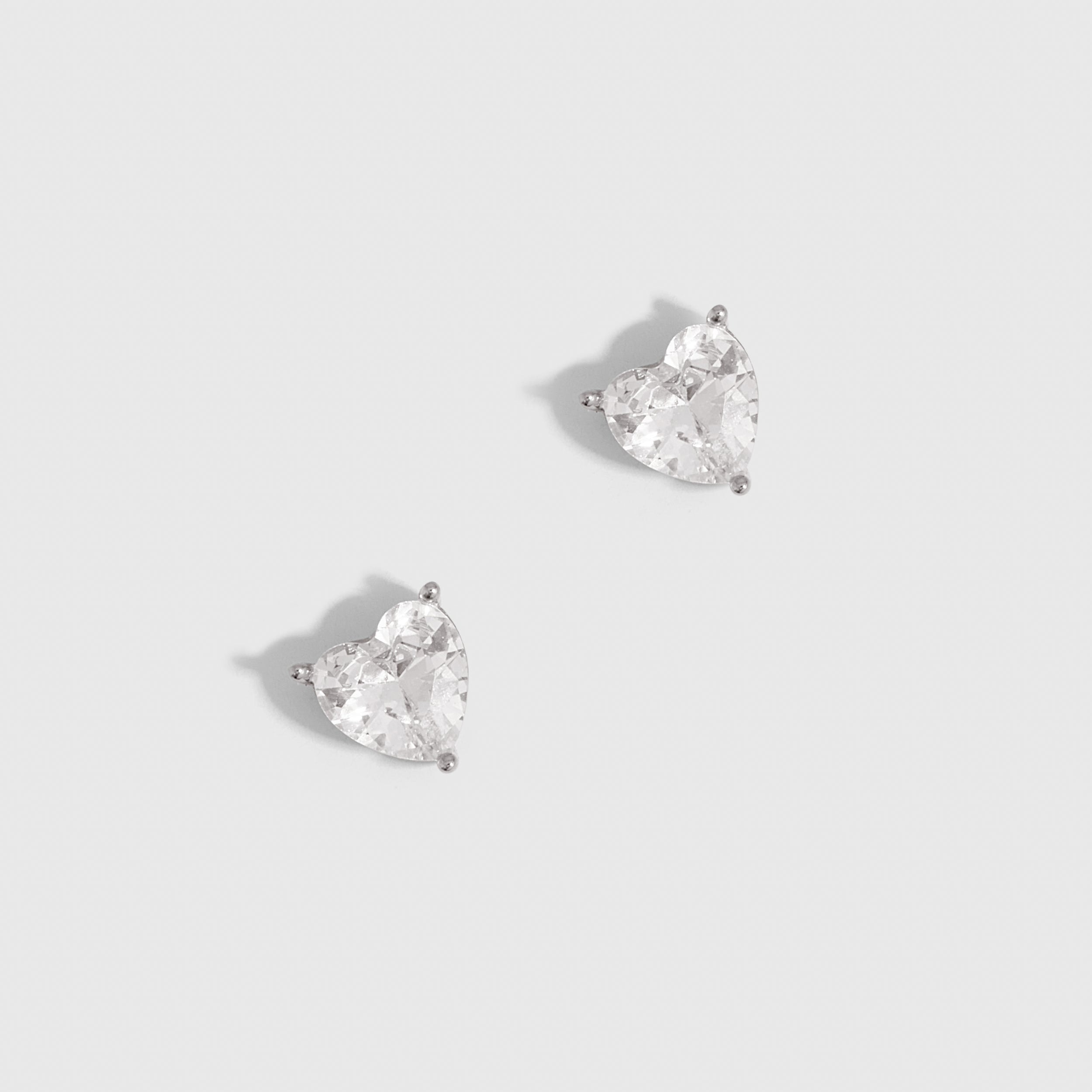 Heart Solitaire Stud Earrings in 925 sterling silver with heart-cut cubic zirconia
