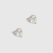 Heart Solitaire Stud Earrings in 14k gold-plated sterling silver with heart-cut cubic zirconia
