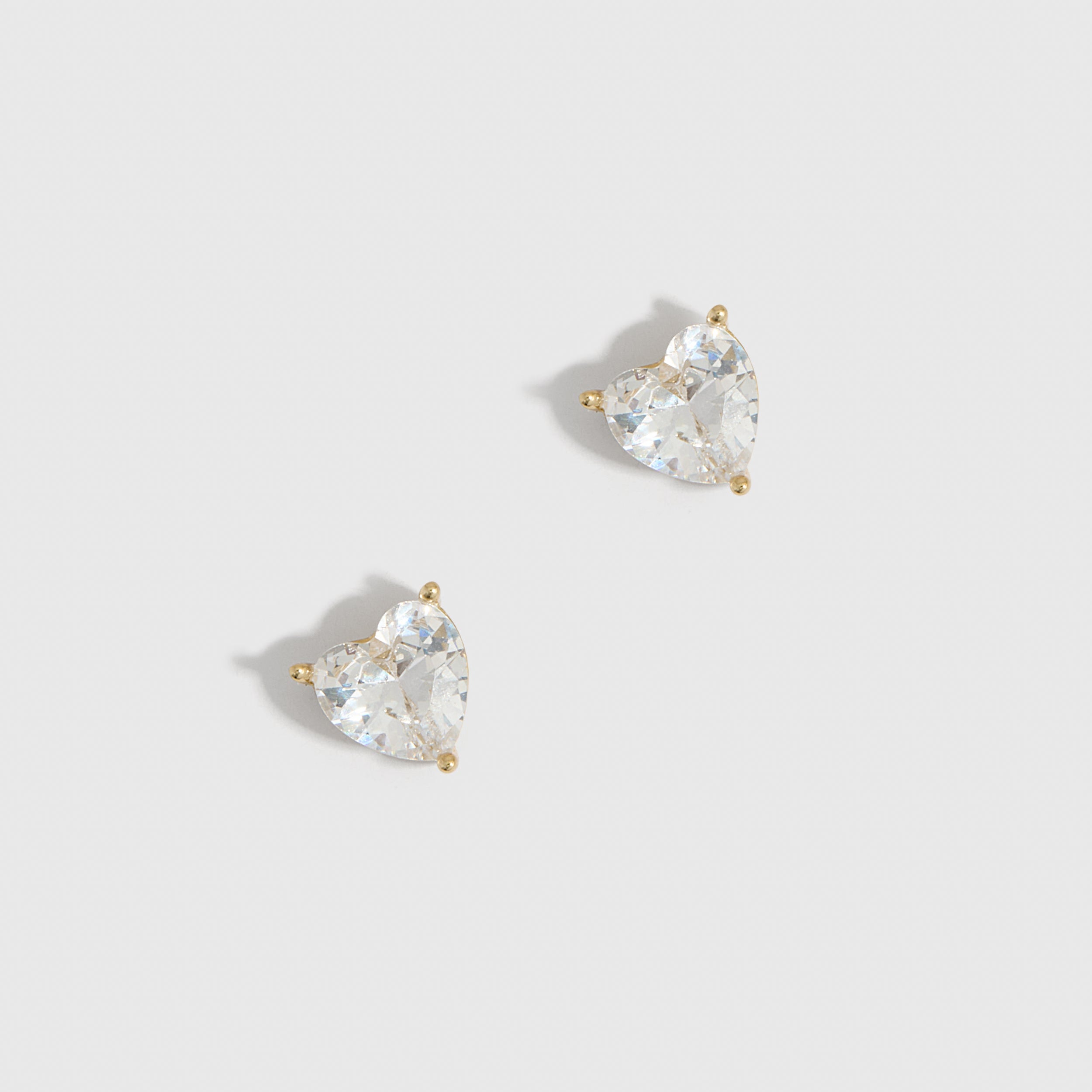 Heart Solitaire Stud Earrings in 14k gold-plated sterling silver with heart-cut cubic zirconia