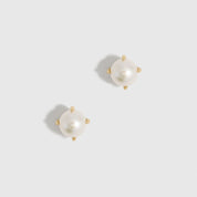 14k gold plated stud earrings with a genuine round freshwater pearl, shown on a plain background.